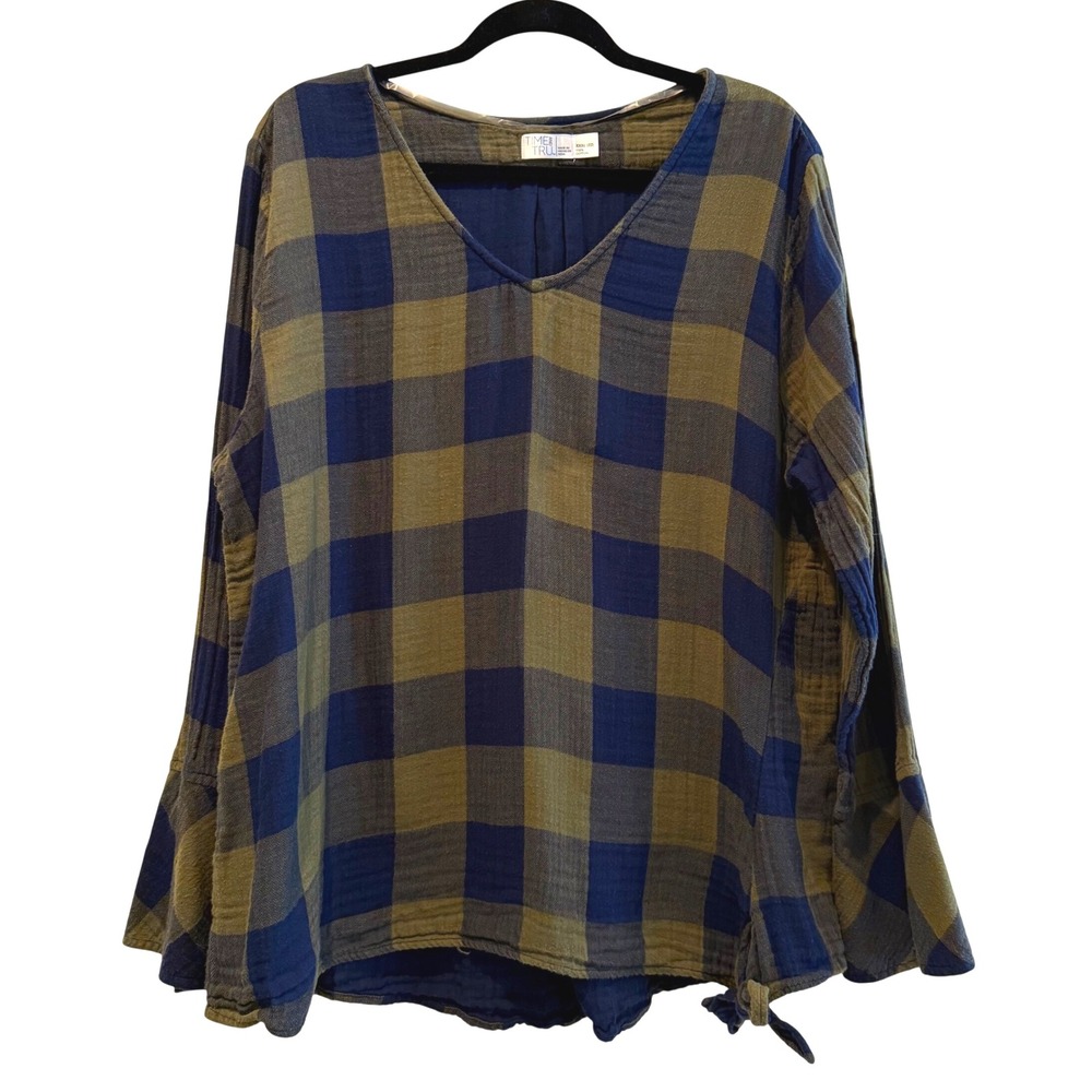 Time and Tru Women's XXXL‎ Plaid Tie Front Long Sleeve Top